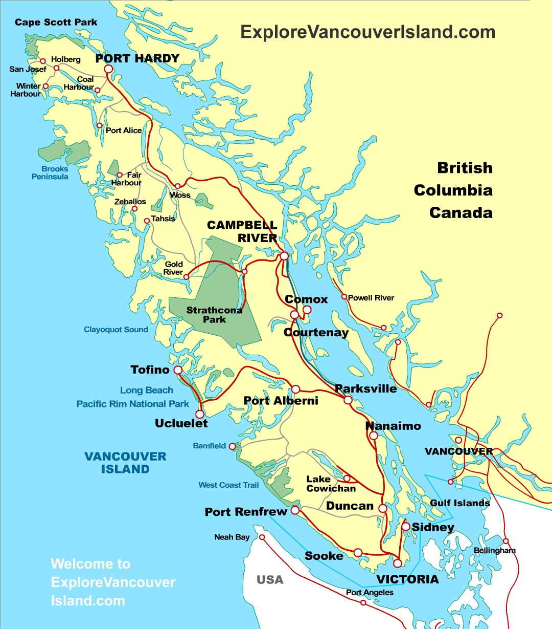 Vancouver Island Rivers Map Map Vancouver Island British Columbia Canada